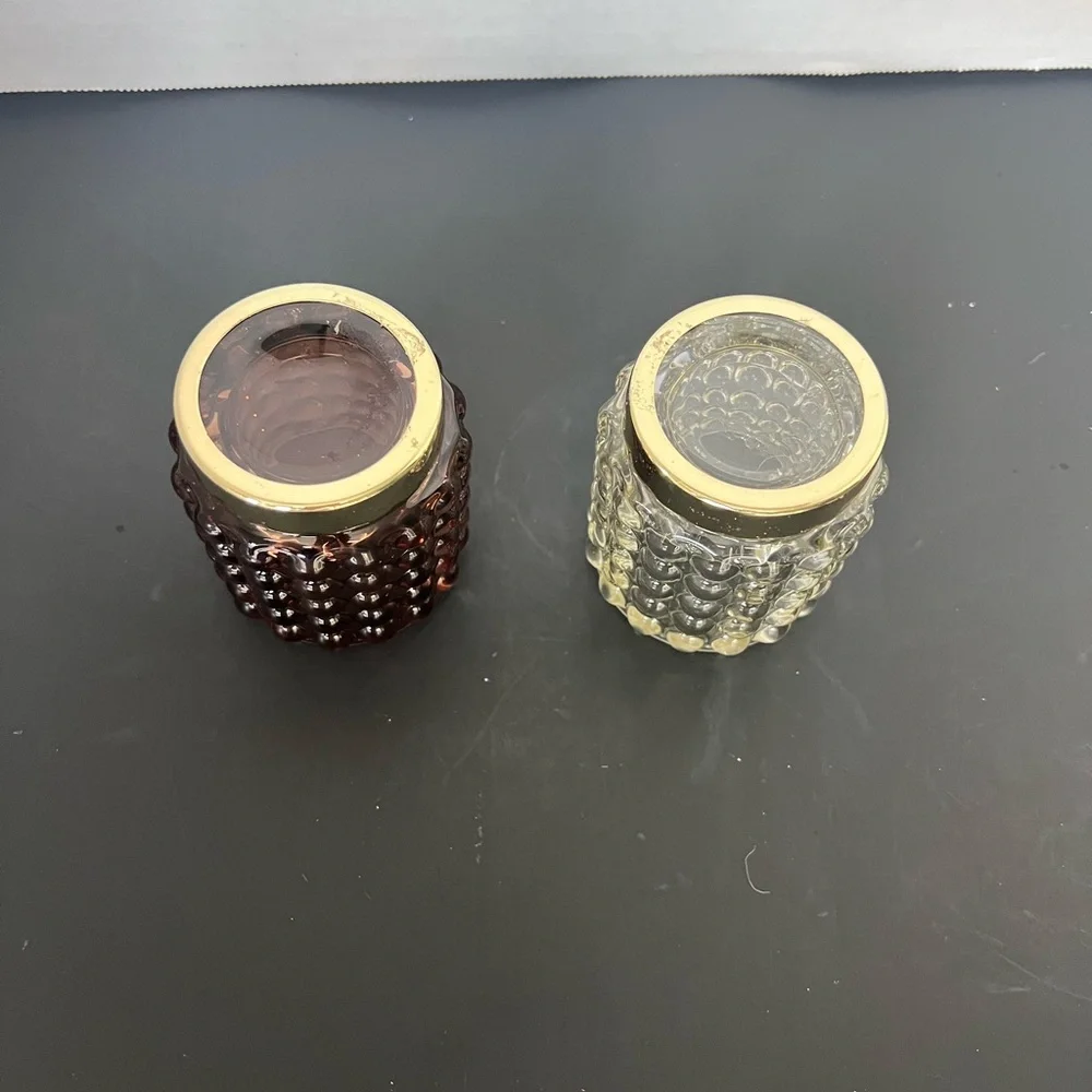 Bubble Glass Tea light‎ Holders With Gold Base Set Of 2